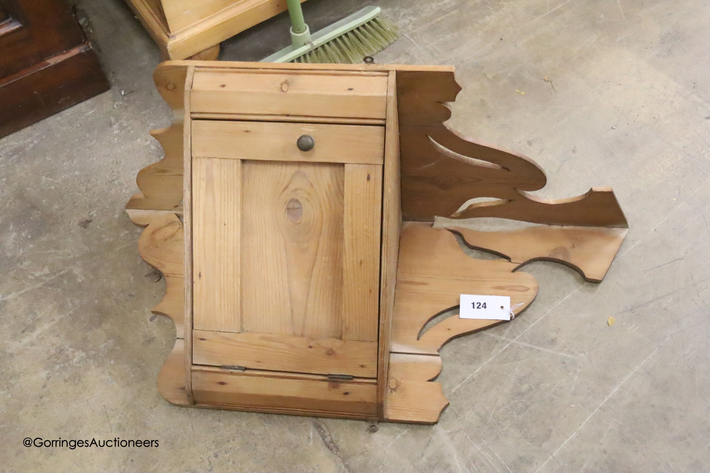 A small late Victorian pine hanging corner cabinet, width 47cm depth 24cm height 68cm